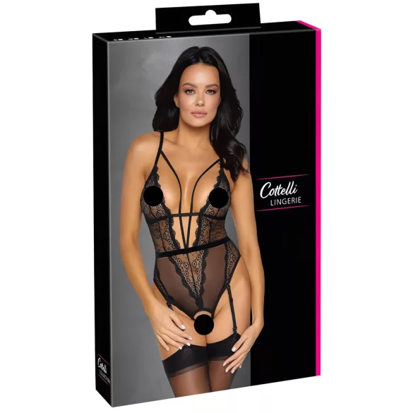 Cottelli - åben body med stropper og hofteholder - sort - XL