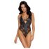Cottelli Party - bodystocking med blomstermønster - sort - XL
