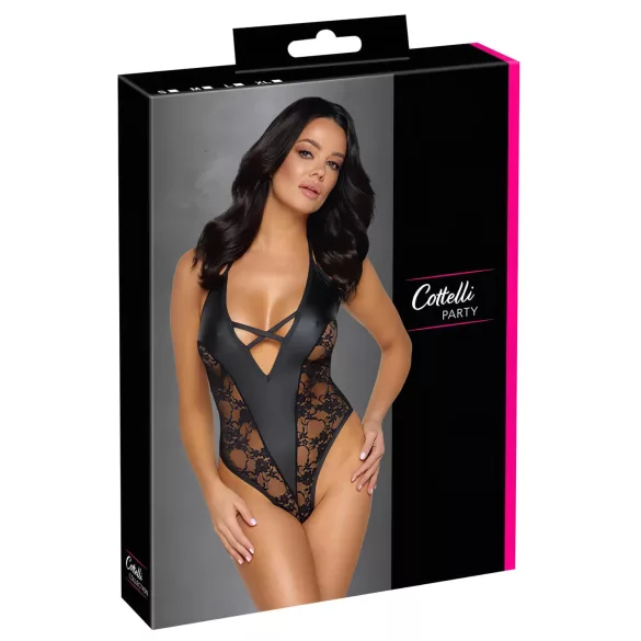 Cottelli Party - bodystocking med blomstermønster - sort - XL