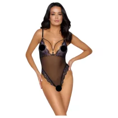 Cottelli - åben blondebody med broderi - sort/lilla - M