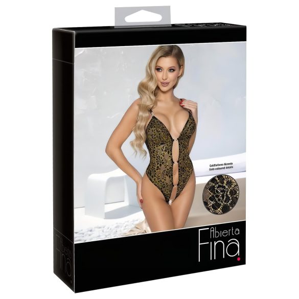 Abierta Fina - Åben, blondet bodystocking med strass (sort) - L