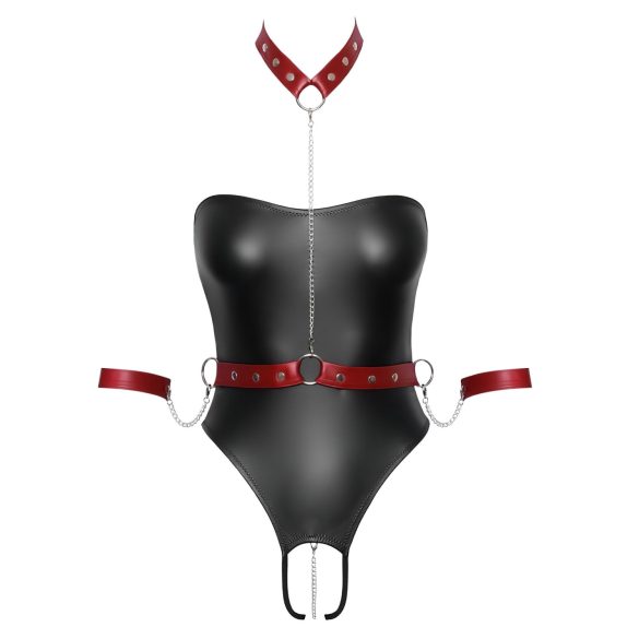 Cottelli Bondage - body med håndjern - skinnende - sort - M