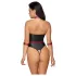 Cottelli Bondage - skinnende bodystocking + arm- og halsfiksering (sort) - M