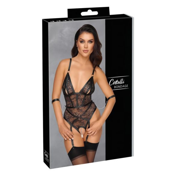 Cottelli Bondage - åben body med håndjern - sort