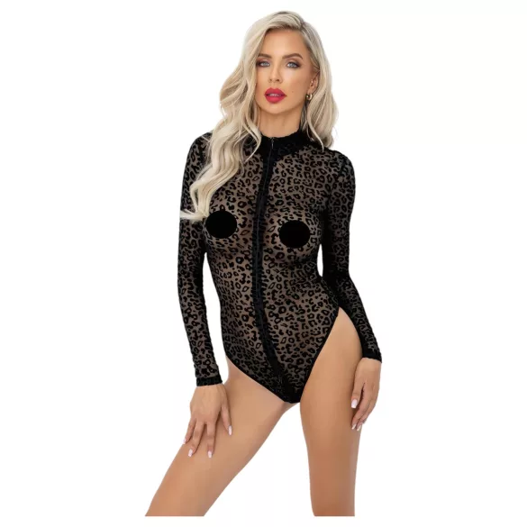 Noir - leopardmønstret langærmet body (sort)