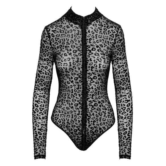 Noir - leopardmønstret langærmet body (sort)