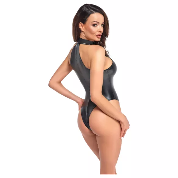 Noir - skinnende halterneck bodysuit (sort) - M