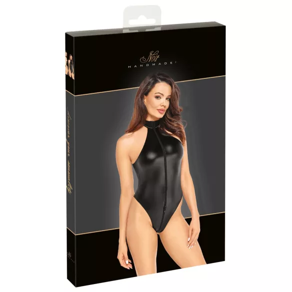 Noir - skinnende halterneck bodysuit (sort) - L
