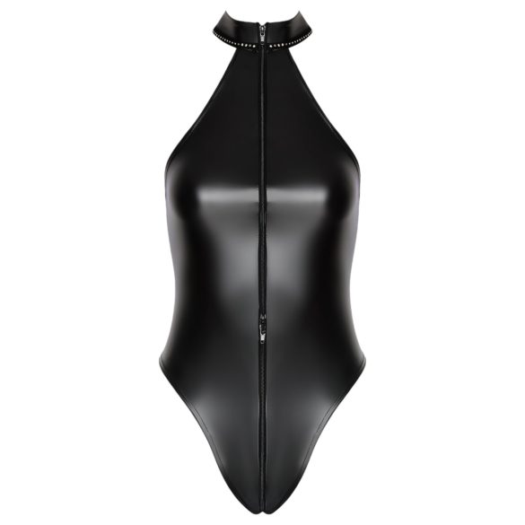 Noir - skinnende halterneck bodysuit (sort) - L