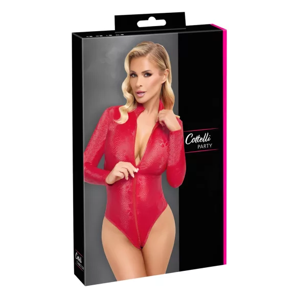 Cottelli - bodystocking - slangeskindsmønster - rød - L