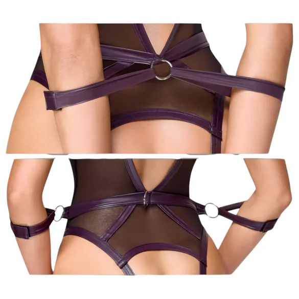 Cottelli Bondage - åben body og håndledsmanchetter (sort) - L