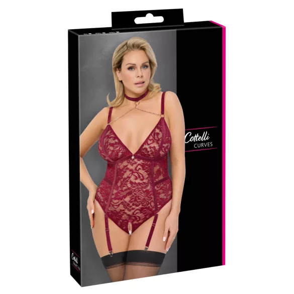 Cottelli Curves - blondebody med kæde - rød - 2XL