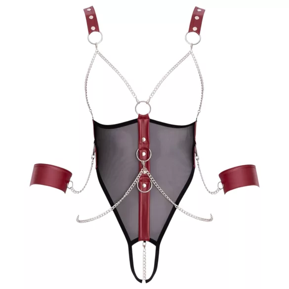 Cottelli Bondage - åben body med stropper og kæde - sort - L