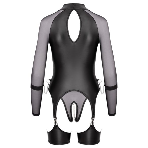 Cottelli Bondage - gennemsigtig top med håndjern - sort - M