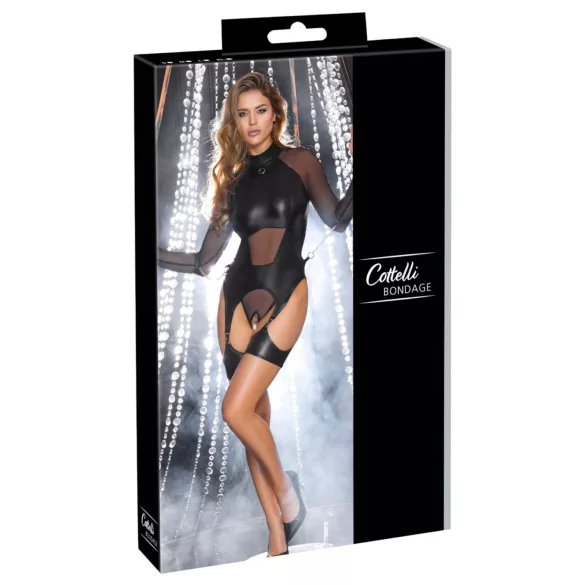 Cottelli Bondage - gennemsigtig top med håndjern - sort - L
