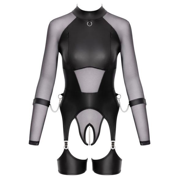 Cottelli Bondage - gennemsigtig top med håndjern - sort - L