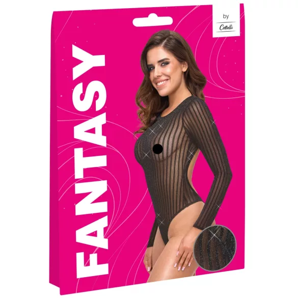 Cottelli - stribet bodystocking med sølvtråd (sort) - S-L