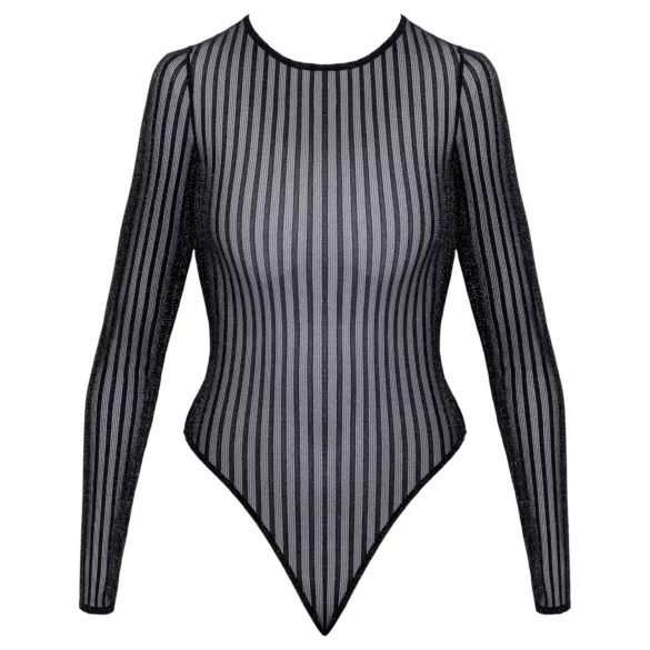 Cottelli - stribet bodystocking med sølvtråd (sort) - S-L