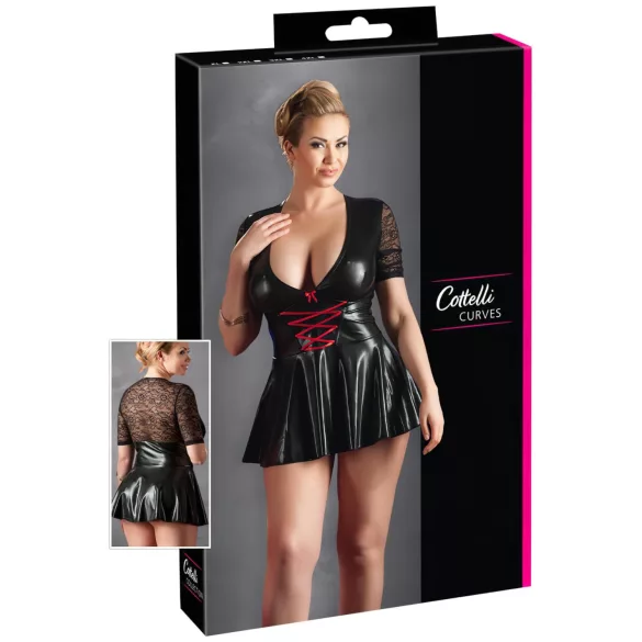 Cottelli Plus Size - skinnende kjole - rød corsage - sort