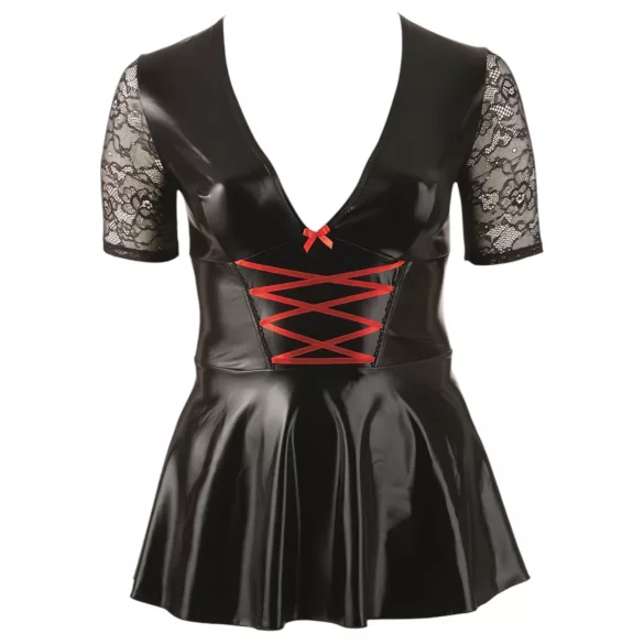 Cottelli Plus Size - skinnende kjole - rød corsage - sort