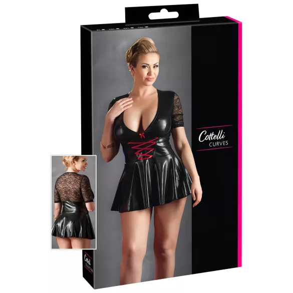 Cottelli Plus Size - skinnende kjole - rød corsage - sort - XXXXL