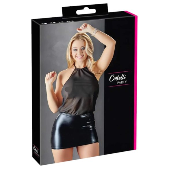 Cottelli - skinnende chiffonkjole (sort) - XL