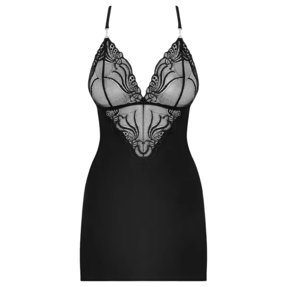 Obsessive - chemise med stropper og rhinsten - inkl. g-streng - sort