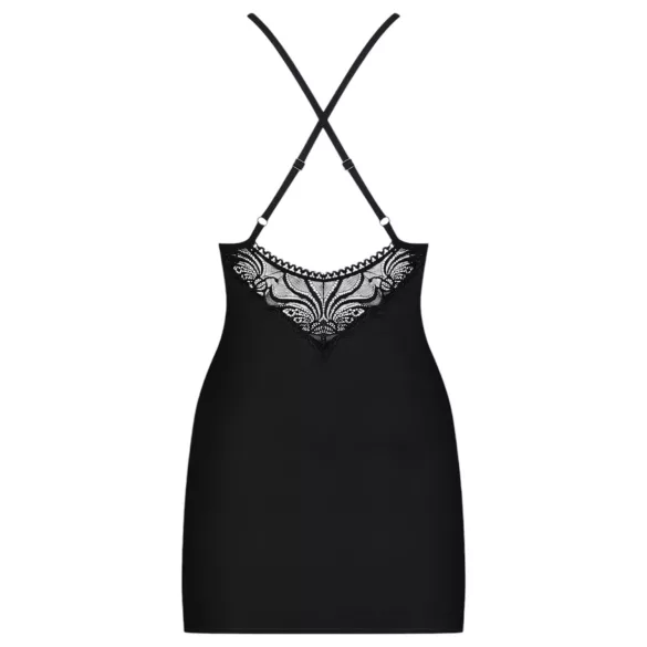 Obsessive - chemise med stropper og rhinsten - inkl. g-streng - sort