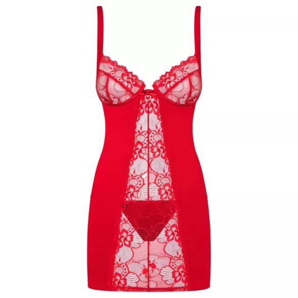 Obsessive - babydoll og g-streng - rød lingeriesæt - L/XL