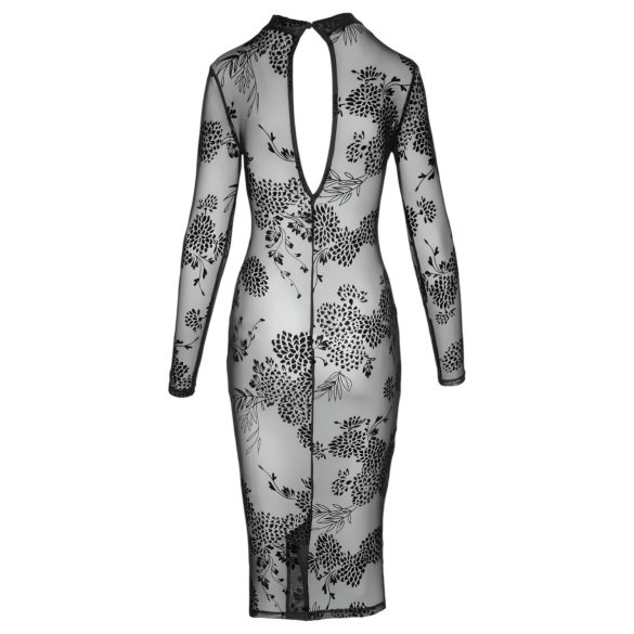 Noir - gennemsigtig, blomstret, langærmet kjole (sort) - M