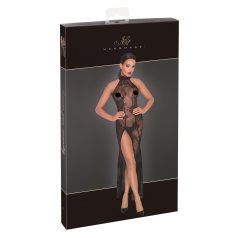 Noir - lang gennemsigtig kjole - blomsterdesign - sort