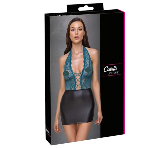 Cottelli - blondekjole med snøre - blank - sort/grøn - XL