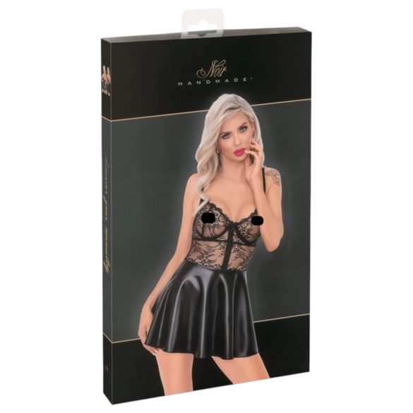 Noir - skinnende kjole med blonde top (sort)