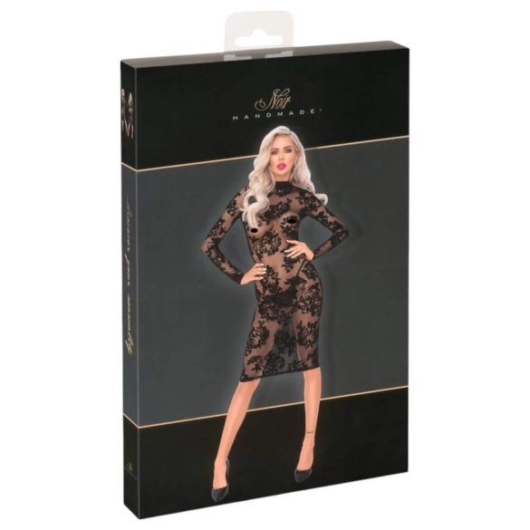 Noir - langærmet kjole med rosendesign (sort)