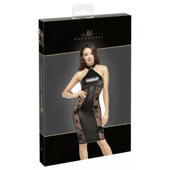 Noir - skinnende halterneck kjole (sort) - L