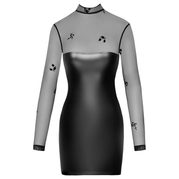 Noir - skinnende kjole med gennemsigtig top (sort) - L