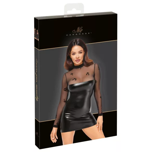 Noir - gennemsigtig wetlook kjole - sort - XL