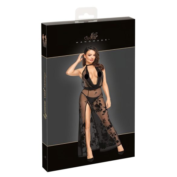 Noir - helt gennemsigtig maxikjole med blomsterprint (sort)