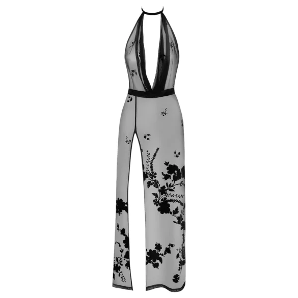 Noir - helt gennemsigtig maxikjole med blomsterprint (sort) - M