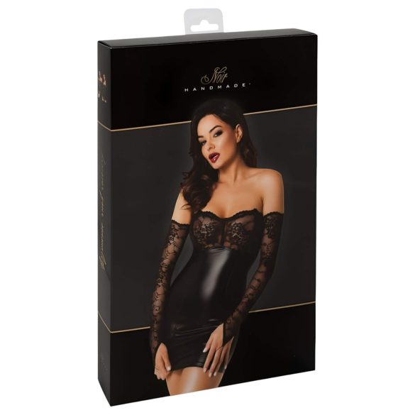 Noir - skinnende kjole med blondeindsats (sort) - M