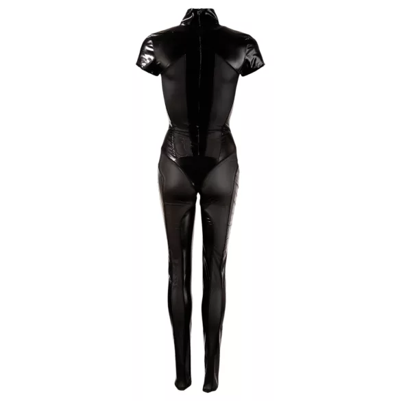 Cottelli - kortærmet skinnende catsuit (sort) - M