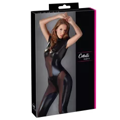 Cottelli - kortærmet skinnende catsuit (sort) - L