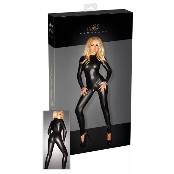 Noir - catsuit med lange ærmer - blankt stof - sort - M