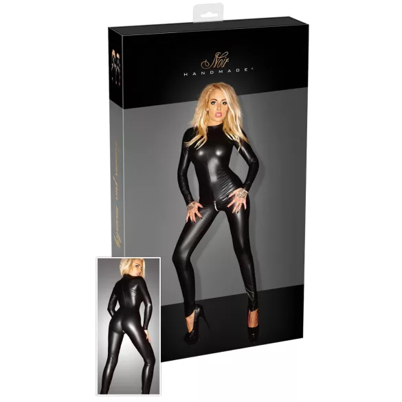 Noir - catsuit med lange ærmer - blankt stof - sort - 2XL