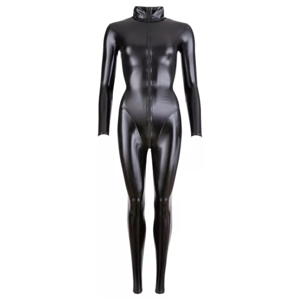 Cottelli - catsuit til fest - langærmet - blank sort - L
