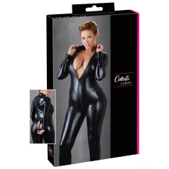   Cottelli Plus Size - party catsuit med lange ærmer - blank sort - 4XL