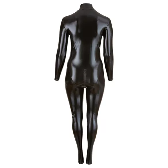 Cottelli Plus Size - party catsuit med lange ærmer - blank sort - 4XL