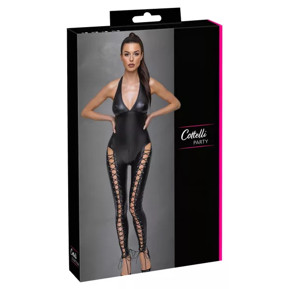 Cottelli Party - halterneck snørebånd jumpsuit (sort)