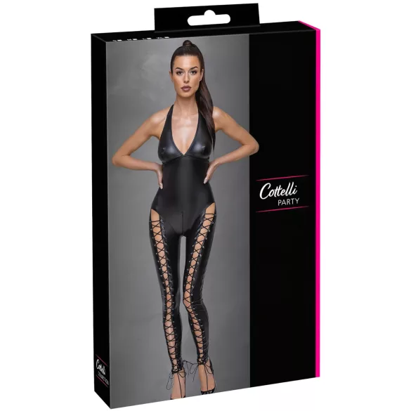 Cottelli Party - halterneck snørebånd jumpsuit (sort)