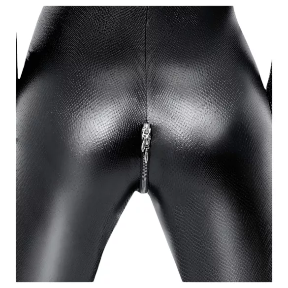 Noir - catsuit - slangemønster - lang - sort - L